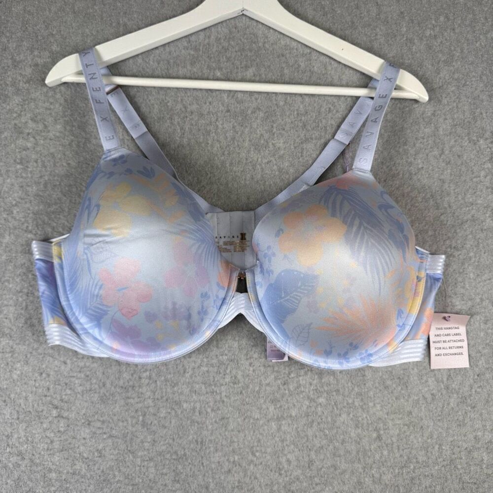 Savage x Fenty Womens Size 44DD Underwire Bra Blue Floral Print Lined NWT